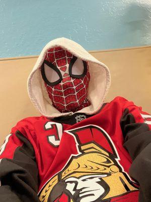 Spider-Man taking a selfie at Skate Town!