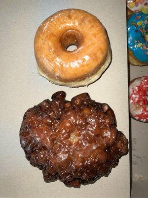 Large Apple fritter and glazed yeast donut