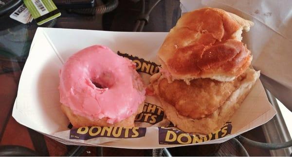 Strawberry Glazed Donut and a Chicken Biscuit. #Yummy