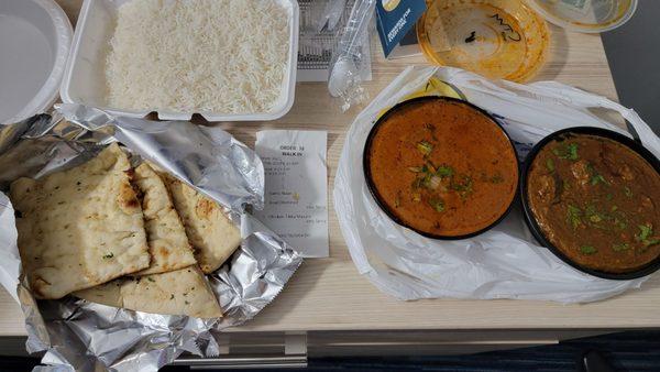 Perfect for takeout to eat in a hotel because they offered takeout plates! Very good Chettinad Lamb Curry and Chicken Masala