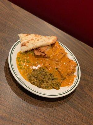 Chicken Tikka Masala and sag Saag Paneer with Naan!