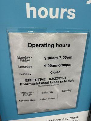 Pharmacy hours.....