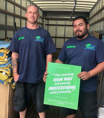 Donny on the left and Marcos on the right work hard for you and your family on moving day.