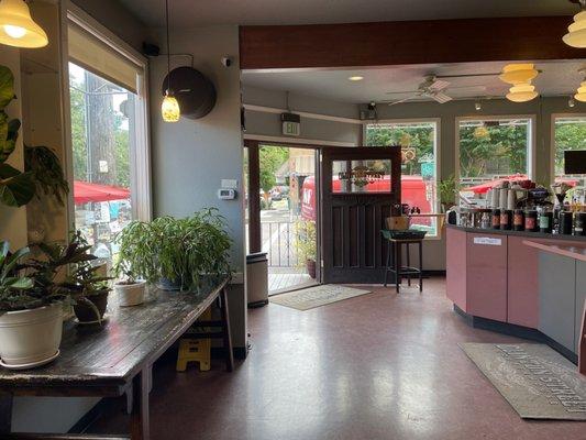 Interior of the coffee shop, super clean and tidy.