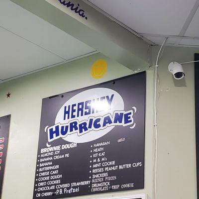 Menu Board of Hershey Hurricane Mixers. Regular Size $5.00 & Better than DQ!     9/6/2022