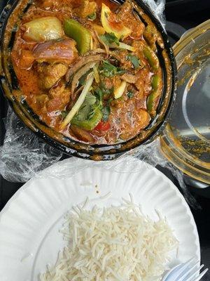 Chicken kadhai and rice