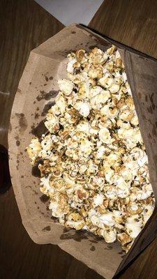 Popcorn -$4  Freshly popped buttered popcorn with Chermoula and nori