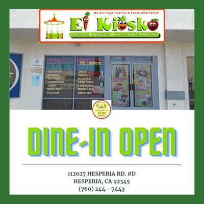 We are now open for dine so come in for your favorites. Estamos abiertos en nuestra modedor para escojer so comidas favoriotas.