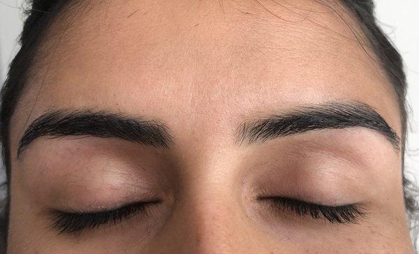 She missed a few tiny baby hairs and my right brow needs a little more trimming but I think it looks great otherwise.