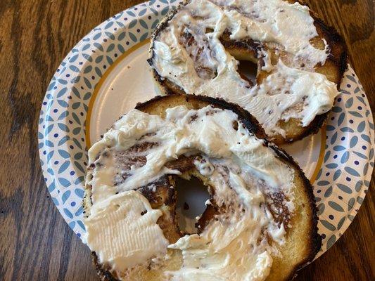 We brought our bagels home to grill them.