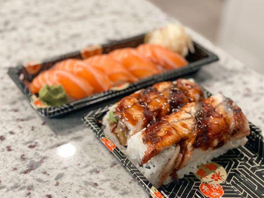 Sake nigiri and Unagi Roll