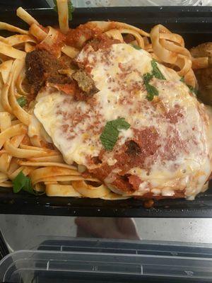 Chicken Parmesan on Fettucine