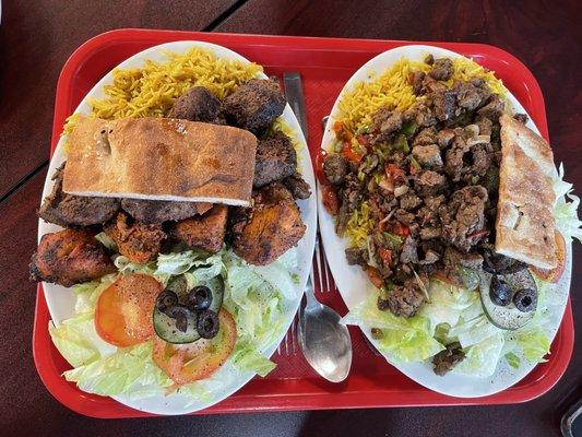 Chicken and lamb platter, lamb over rice