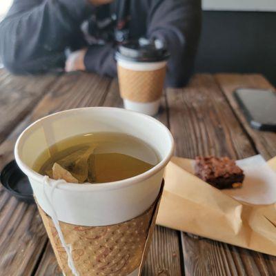 Green tea,  brownie, drip Coffee