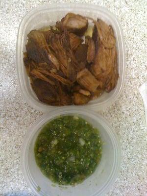 Carnitas and green salsa from La Familia