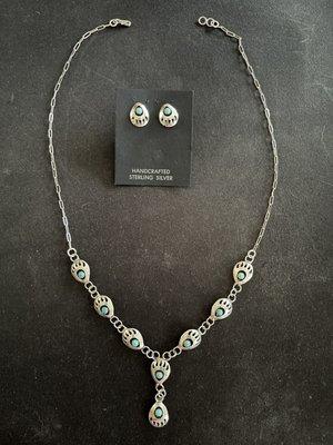 Sterling silver necklace with matching earrings.  I like this type of clasp too - so easy!