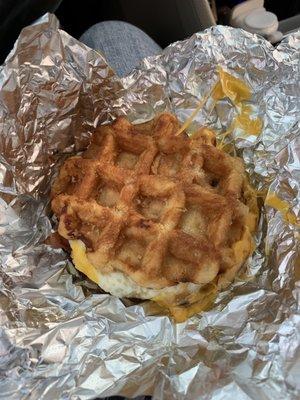 Bacon maple syrup waffle sandwich