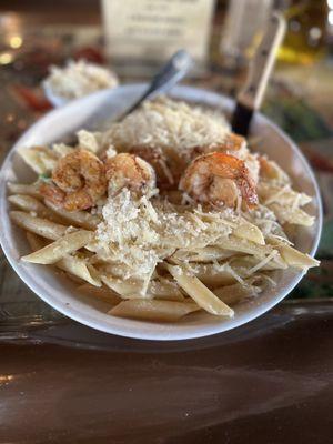 Alfredo with shrimp and penne noodles