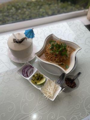 Chiang Mai Curry Noodles (Khao Soi) very delicious! I love having young fresh coconut with all my entrees.