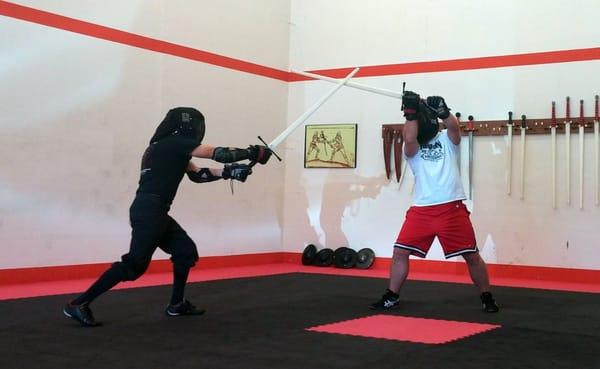 Mike in his first fencing match.