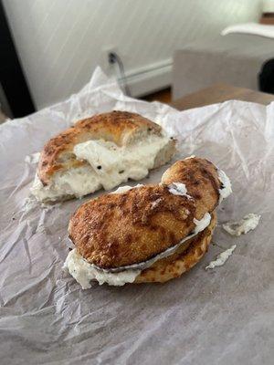 Asiago bagel, extra cream cheese