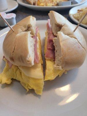 Egg, ham and cheese on a beagle