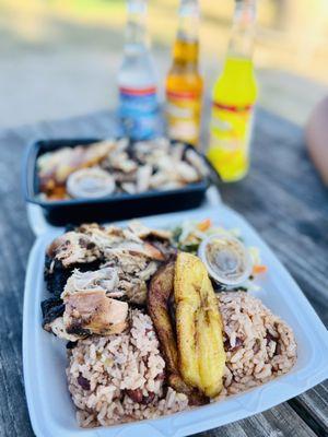 Jerk chicken and Jamaican bowl.  The difference is bone-in or boneless chicken.