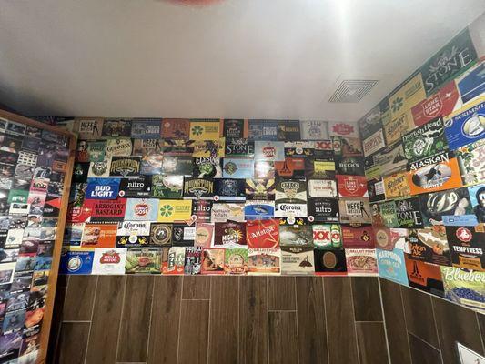 Cool bathroom wall covered in 12 pack covers