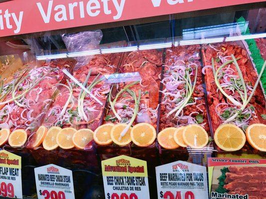 Marinated, bbq ready meat section | IG: happyfoodieoc