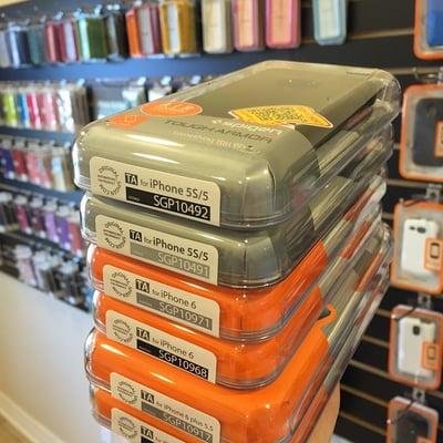 Spigen cases in for the iPhone 5, 6 and 6 plus! Call us for prices!