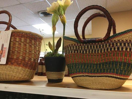 Fair Trade Handmade baskets.  Built to last for years to come, and they get better with age!