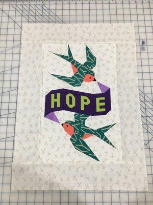 Hope tattoo quilt block that we made in a paper piecing class