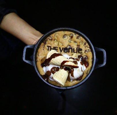 Cast-Iron Cookie Cake with Vanilla Bean Ice Cream