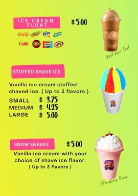 ICE CREAM FLOATS / STUFFED SHAVE ICE / SNOW SHAKES