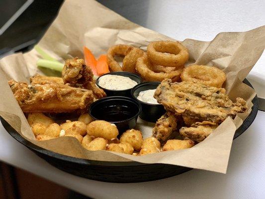 The Rock Star  -Curd -Calamari or wings -Mushrooms -onion rings