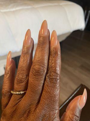 He gave me a beautiful almond shape nails with a nude he picked! It took a few days for my file burns to heal, but he did good work!