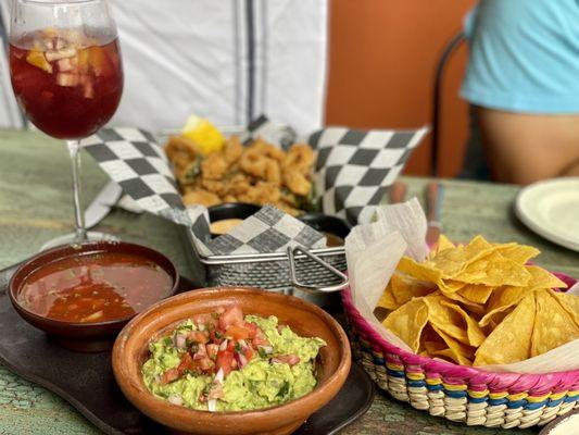 Sangria, guacamole, chips, and calamari... YUM