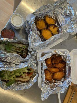 Lamb gyros, potato skins and buffalo wings