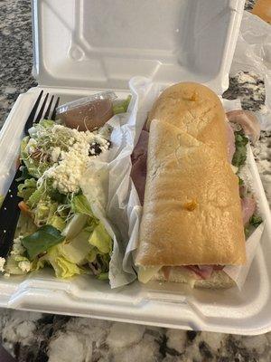 Sub with Greek salad