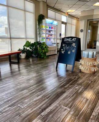 Front lobby with drink cooler.