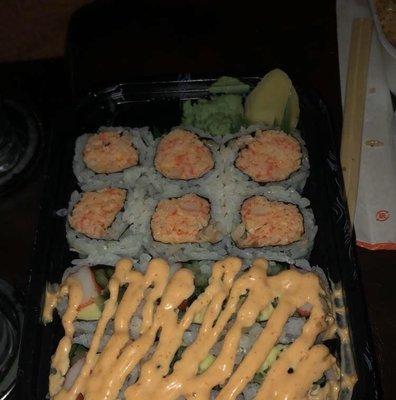 spicy California roll, and spicy crab roll