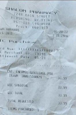 My receipt showing their outrageous prices for formula that is detrimental to an infants survival.