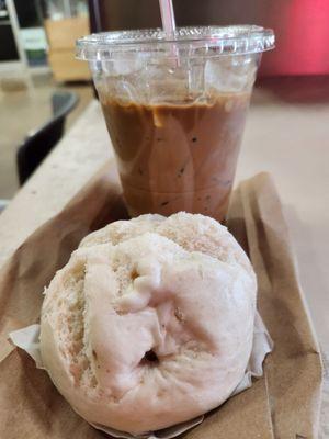 Steamed bun and ice coffee with condensed milk