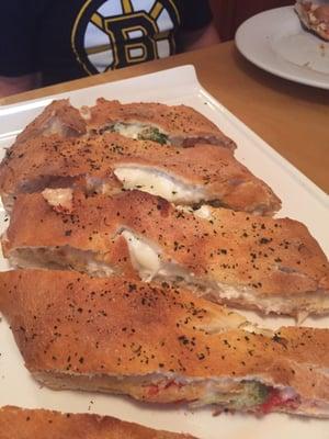 Chicken, broccoli, ricotta, mozzarella calzone. Was HUGE and delicious!