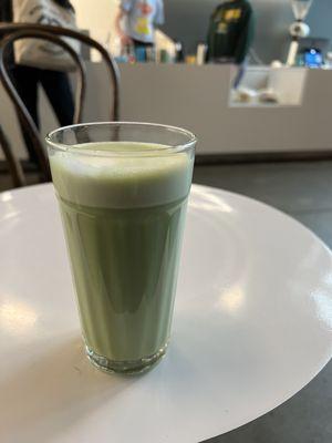 Oat-milk matcha latte (it came with a nice leaf pattern on top but I already took a sip)