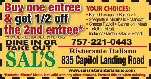 Baked Lasagna, Spaghetti and Meatballs & Cheese Ravioli, oh my! Dine in or take out with this special offer.