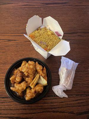 General Tso's Chicken with Pork Fried Rice & Egg Roll