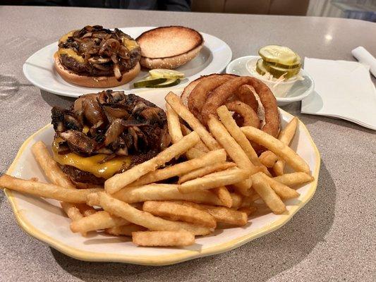 Mushroom, Onion, Cheddar Burger Deluxe