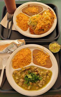 Chile Relleno Combo and Pork  Chile Verde combo with tortillas