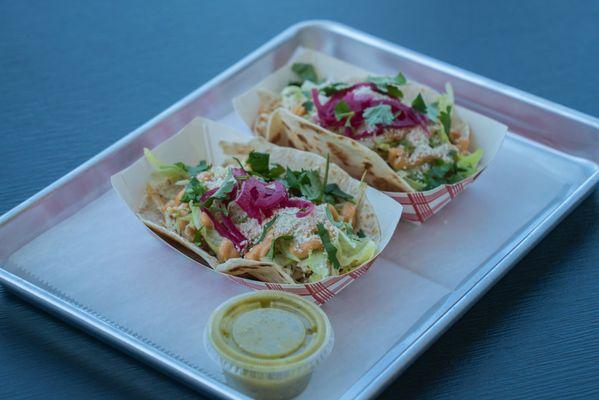 Brisket Street Tacos with house Salsa Verde